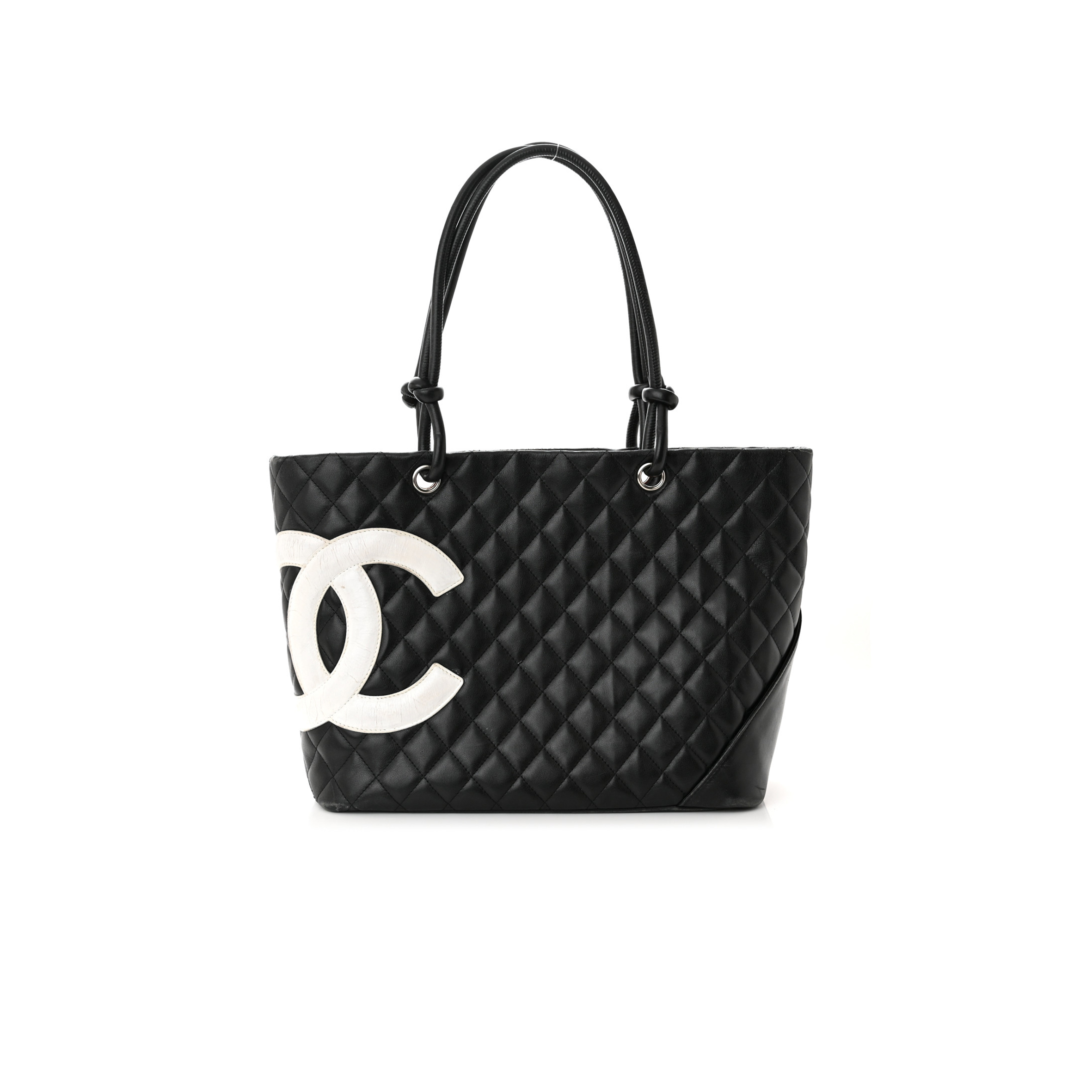 Ch*el calfskin quilted large cambon tote black white (30*25*15cm)